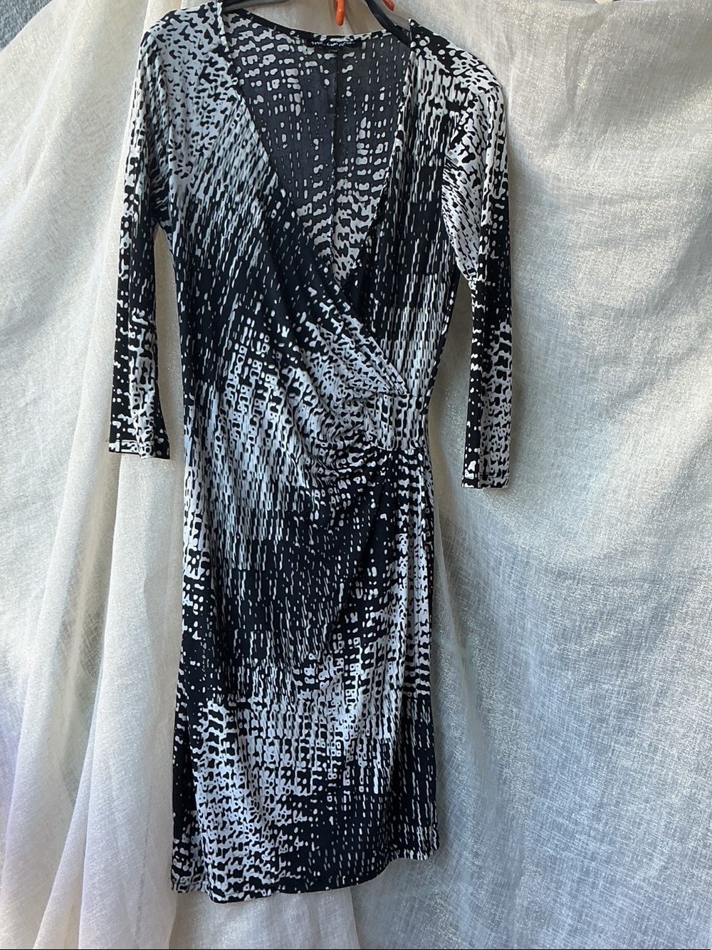 Mlle Gabrielle Black and White Patterned Wrap Dress